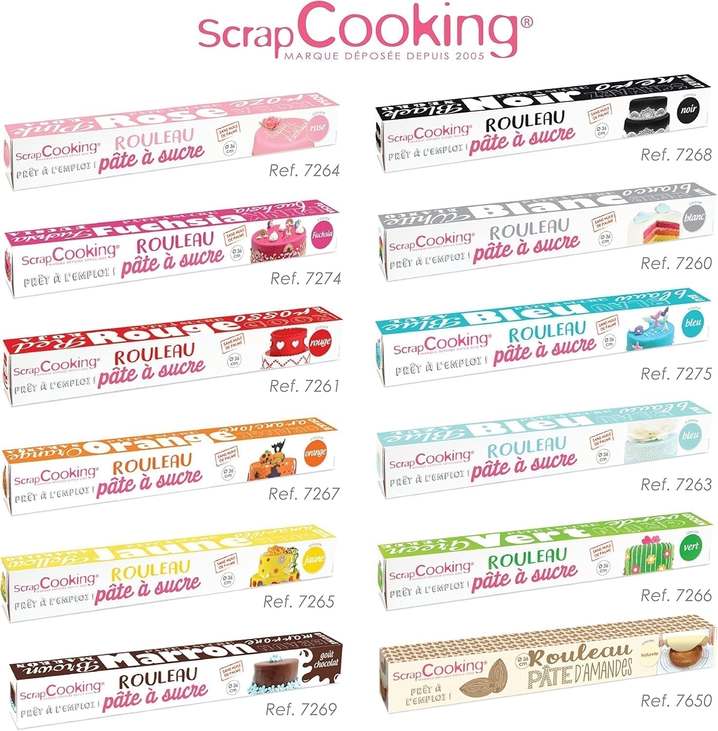 ScrapCooking - Pink fondant rulle â'¬ 36 cm - Rullet sort fondant 430 g - Kage topper fondant topper dekoration til kager, bagning, fødselsdage, fester - Pink - 7264 Sukkerpasta Naty Shop
