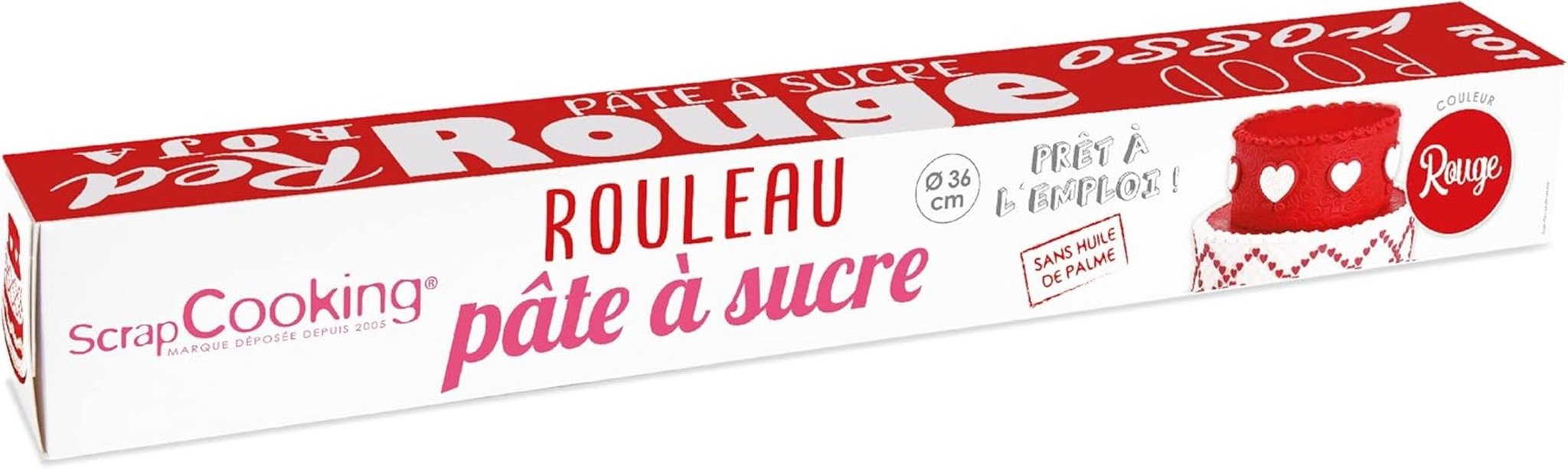 ScrapCooking - Pink fondant rulle â'¬ 36 cm - Rullet sort fondant 430 g - Kage topper fondant topper dekoration til kager, bagning, fødselsdage, fester - Pink - 7264 Naty Shop Rød sukkerpasta