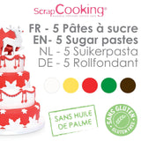 ScrapCooking - Sæt med 5 Fondant - hvid, gul, rød, grøn og brun - 5 x 80g - sukkerpasta til kager Kagepynt Fødselsdagsjul - glutenfri og palmeoliefri - 7257 Naty Shop Sugarpaste