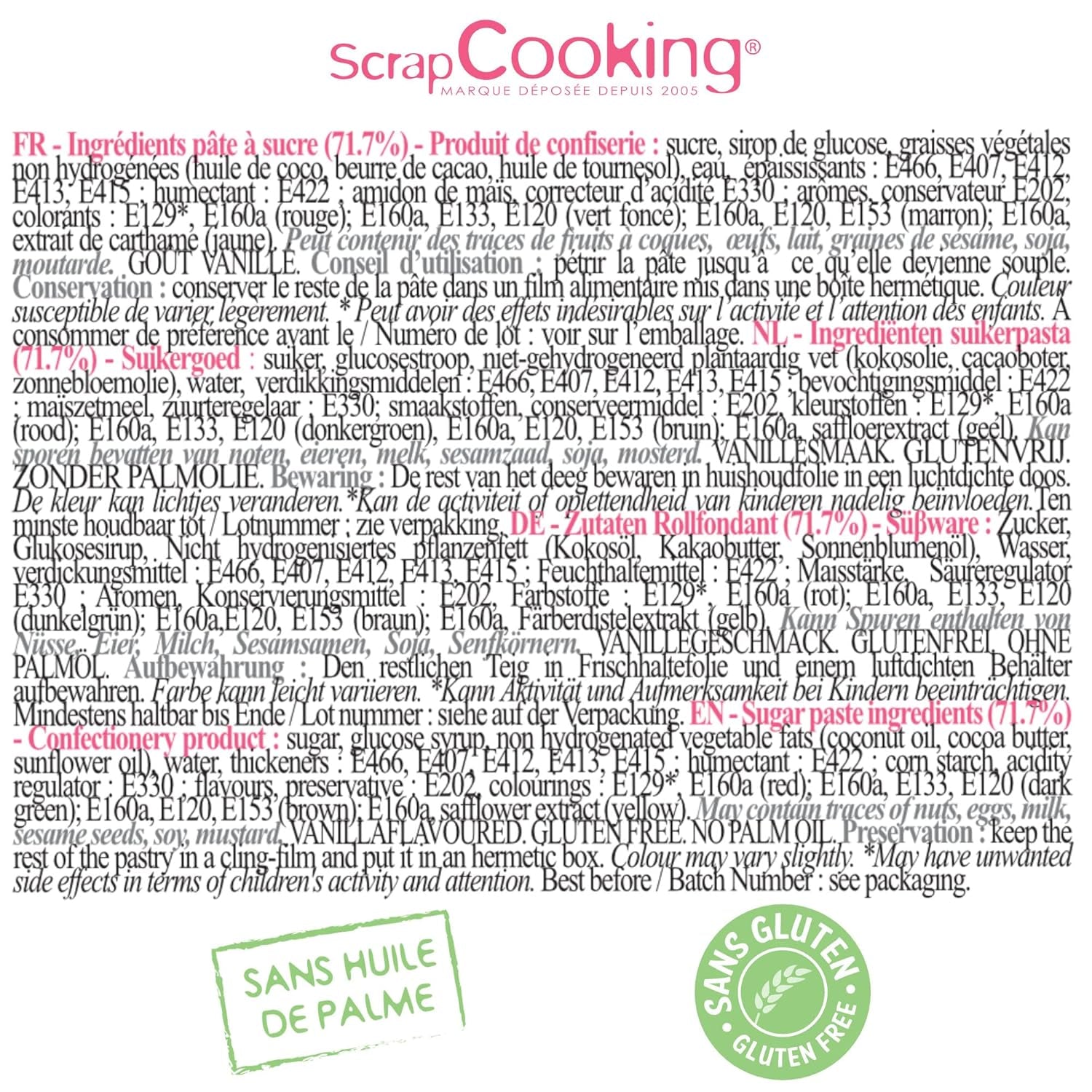ScrapCooking - Sæt med 5 Fondant - hvid, gul, rød, grøn og brun - 5 x 80g - sukkerpasta til kager Kagepynt Fødselsdagsjul - glutenfri og palmeoliefri - 7257 Naty Shop Sugarpaste