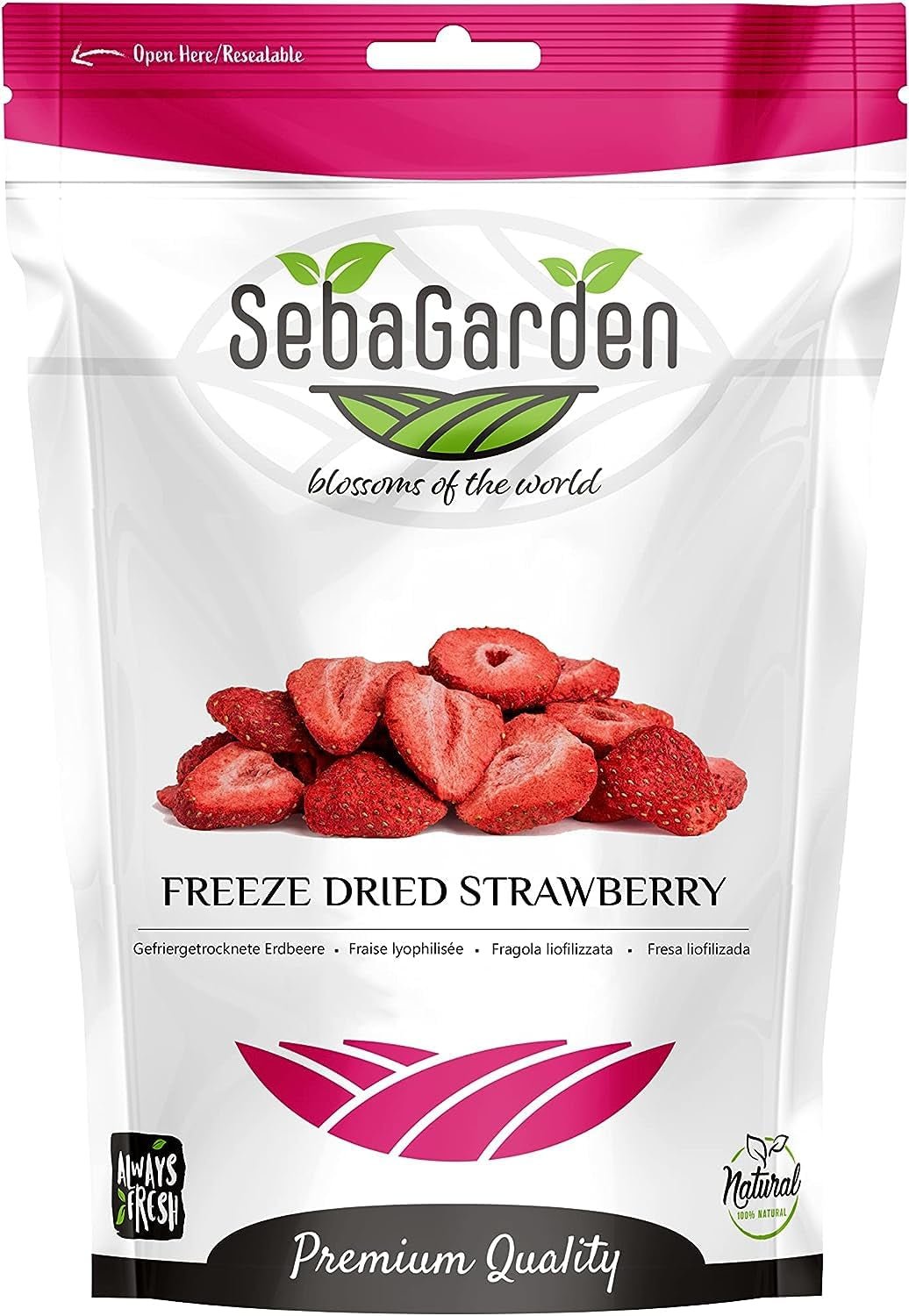 Seba Garden Premium frysetørrede jordbær, lækre middelhavsjordbær, ikke-GMO og veganske (100 g) Dehydrerede produkter My Store 400G