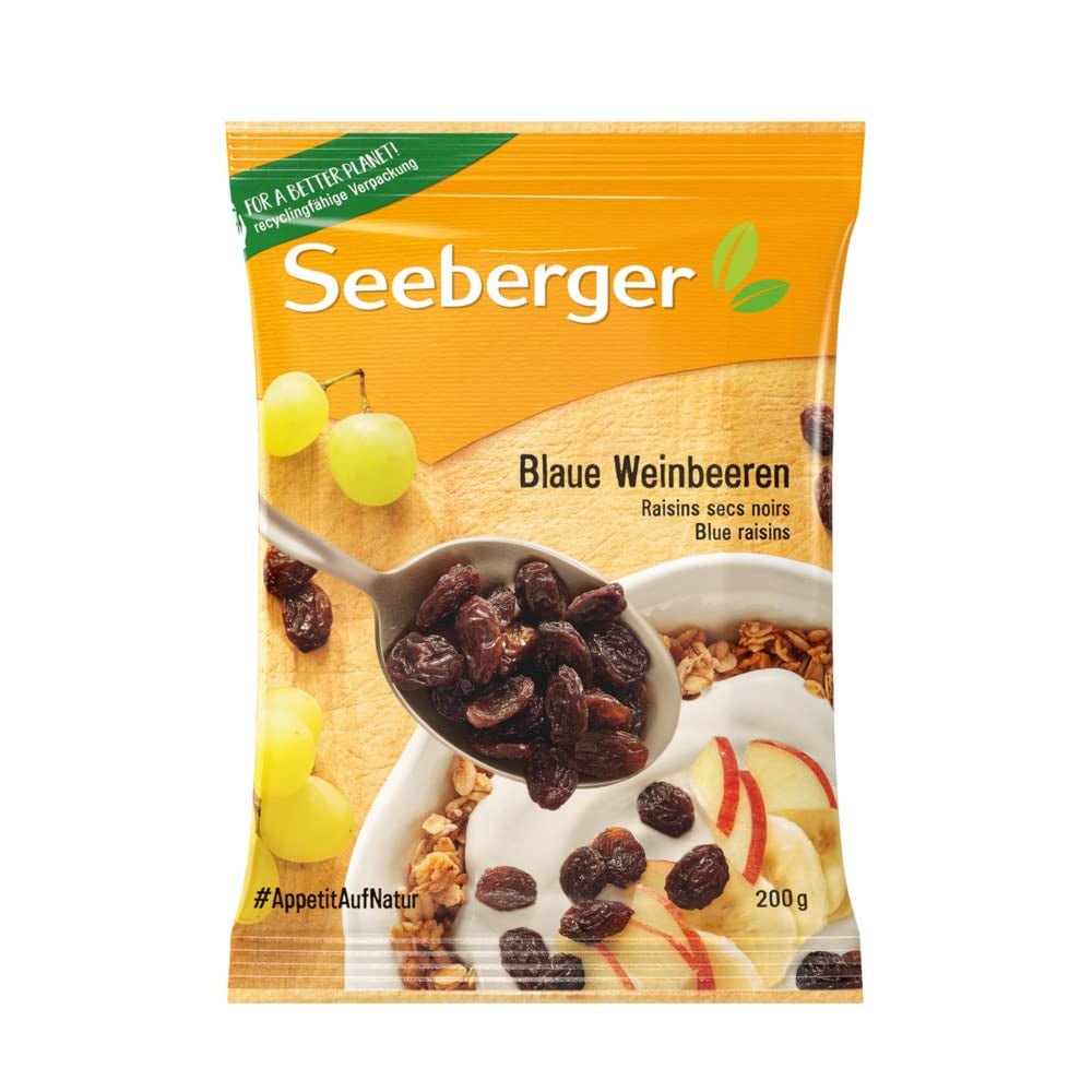Seeberger Blue Sultanas 13 Pack: Søde og saftige Thompson Grape Sultanas uden kerner - Til bagning, madlavning og snacks - Soltørret - Usvovlede, Veganske (13 x 200 g) Naty Shop Dehydrerede produkter Standardtitel