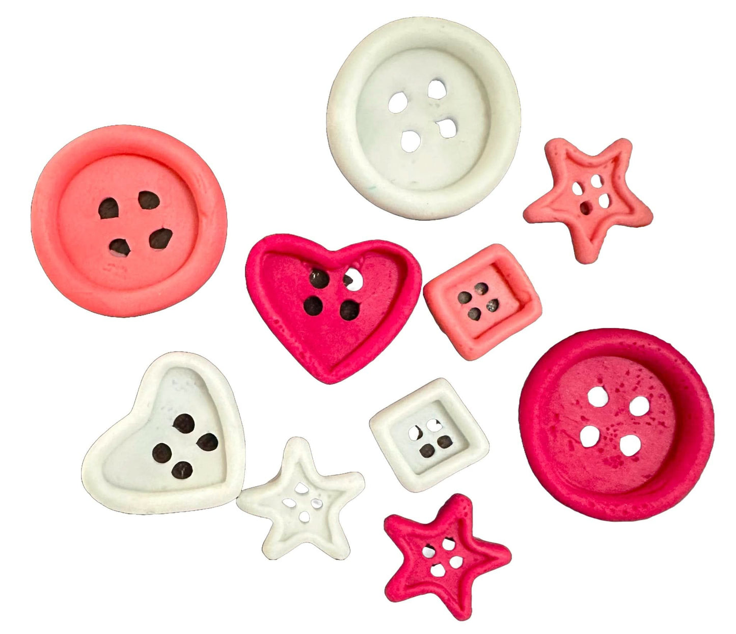 Sæt med 10 spiselige sukkerpynt, knappynt fra Sugar Paste Nati Shop