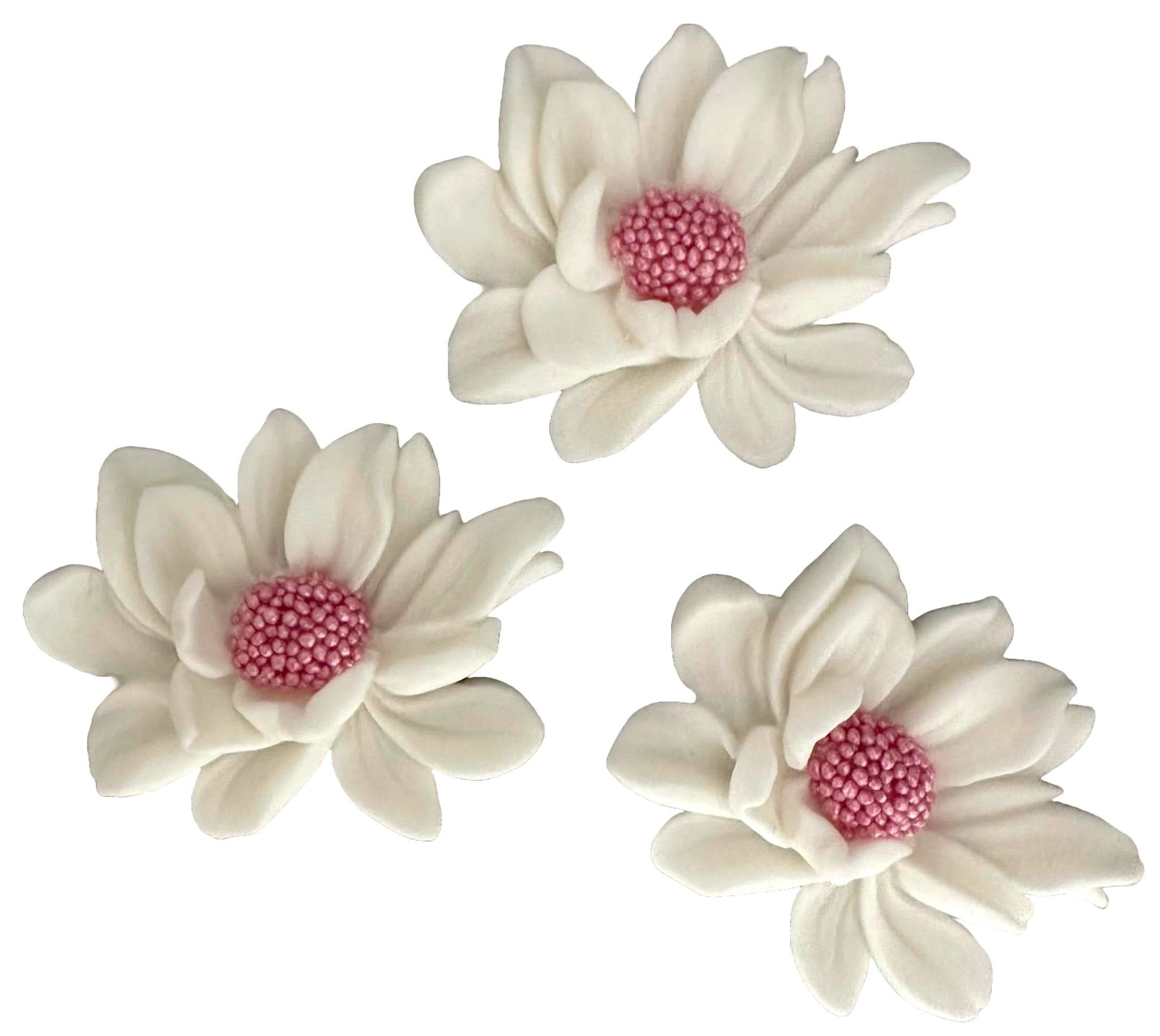 Sæt med 3 spiselige sukkerpynt, Hvide blomster Sukkerpastadekorationer Nati Shop