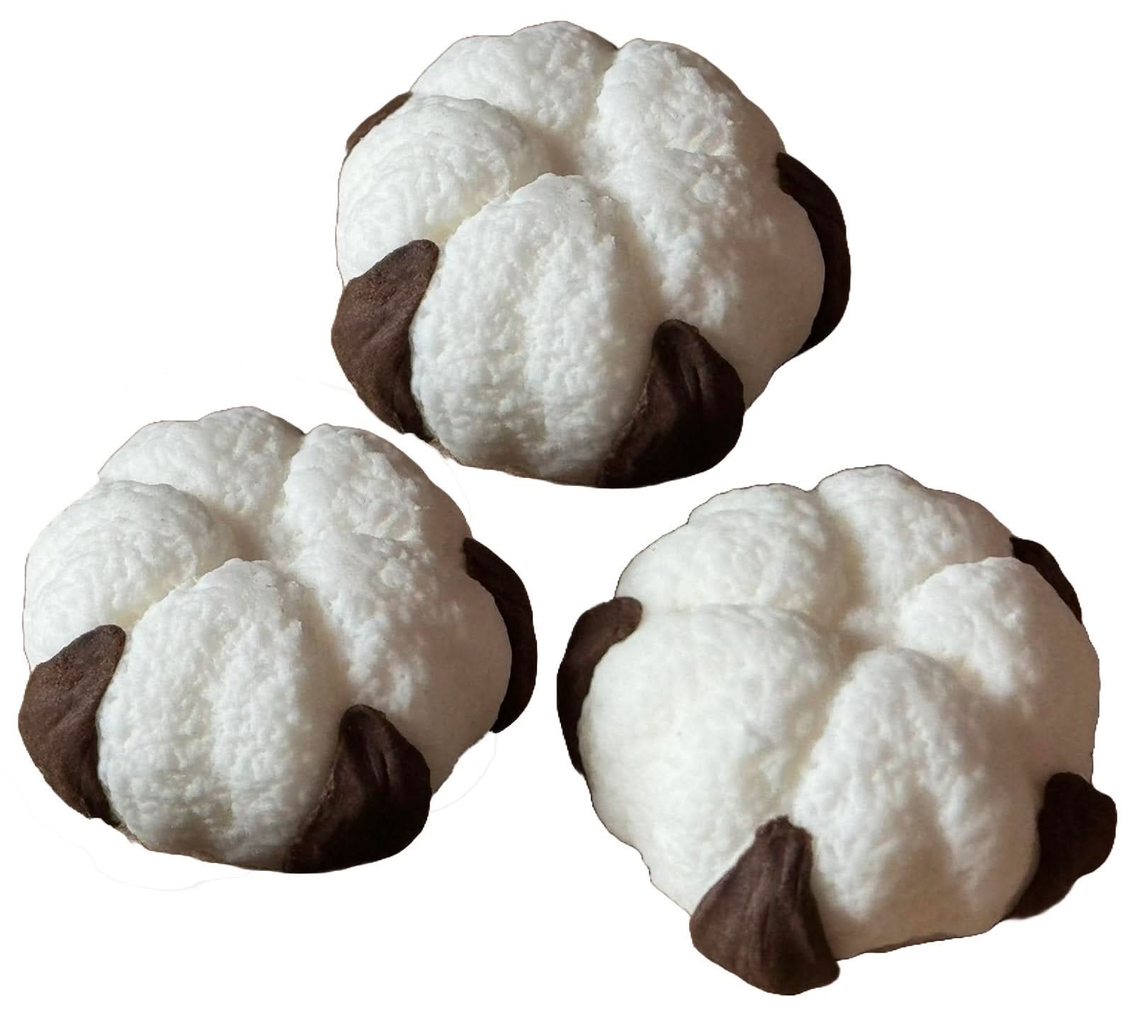 Sæt med 3 spiselige sukkerpynt, Bomuldsblomster Dekorationer fra Sugar Paste Nati Shop
