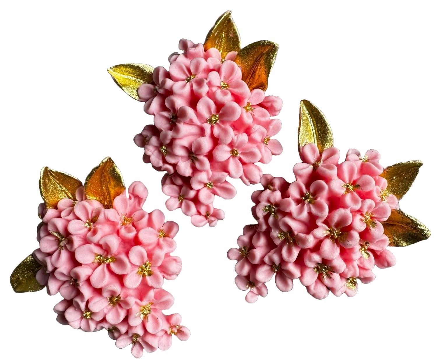 Sæt med 3 spiselige sukkerpynt, lilla blomsterdekorationer fra Sugar Paste Nati Shop