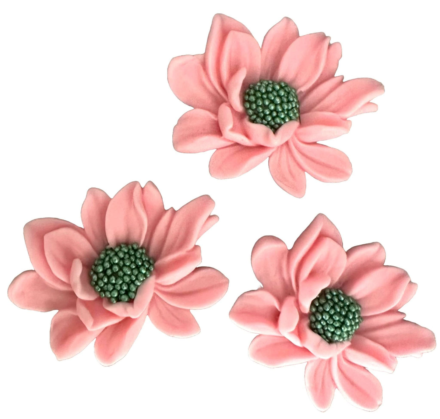 Sæt med 3 spiselige sukkerpynt, lyserøde blomsterdekorationer fra Sugar Paste Nati Shop