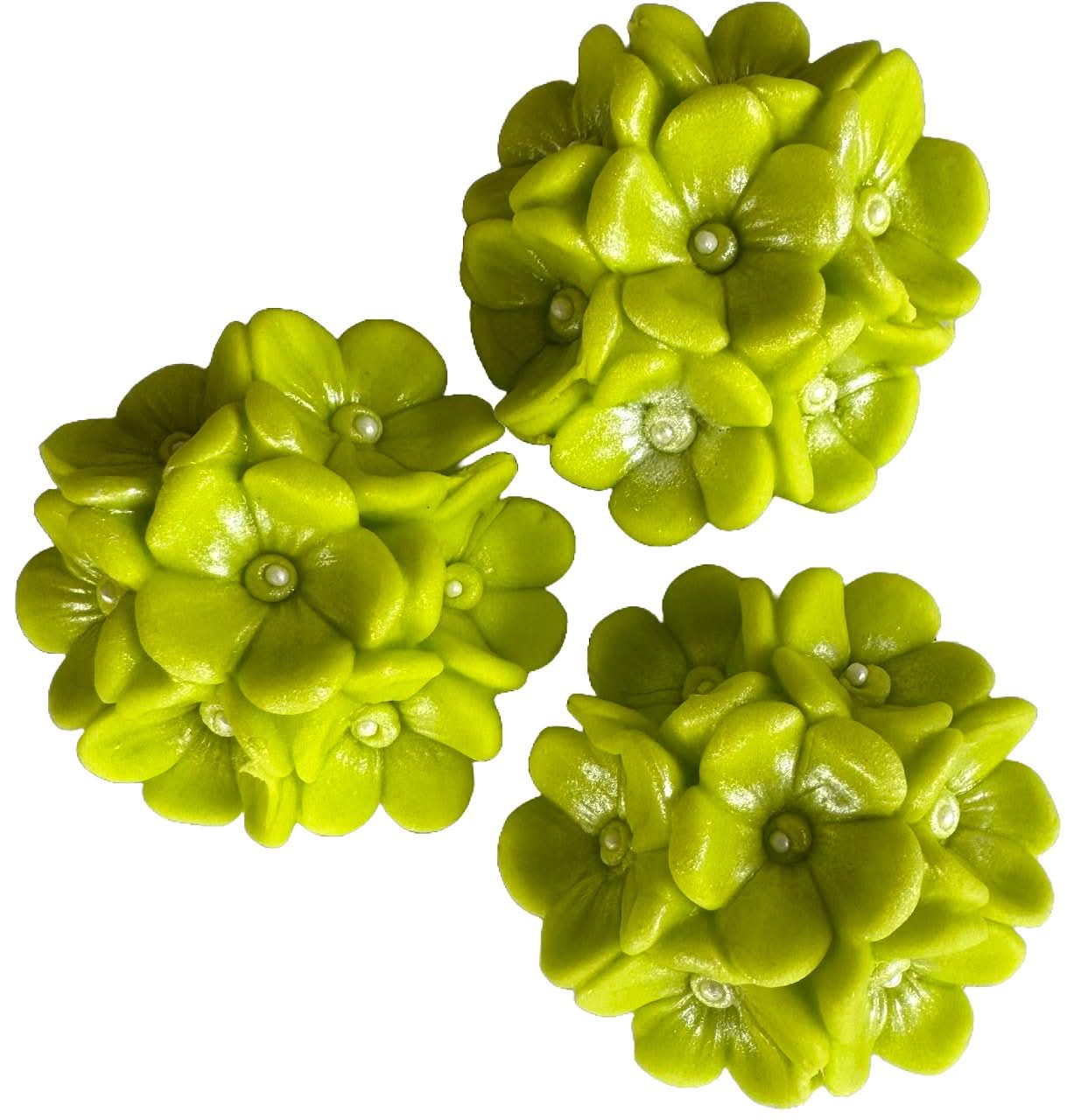 Sæt med 3 spiselige sukkerpynt, Grønne blomsterdekorationer fra Sugar Paste Nati Shop