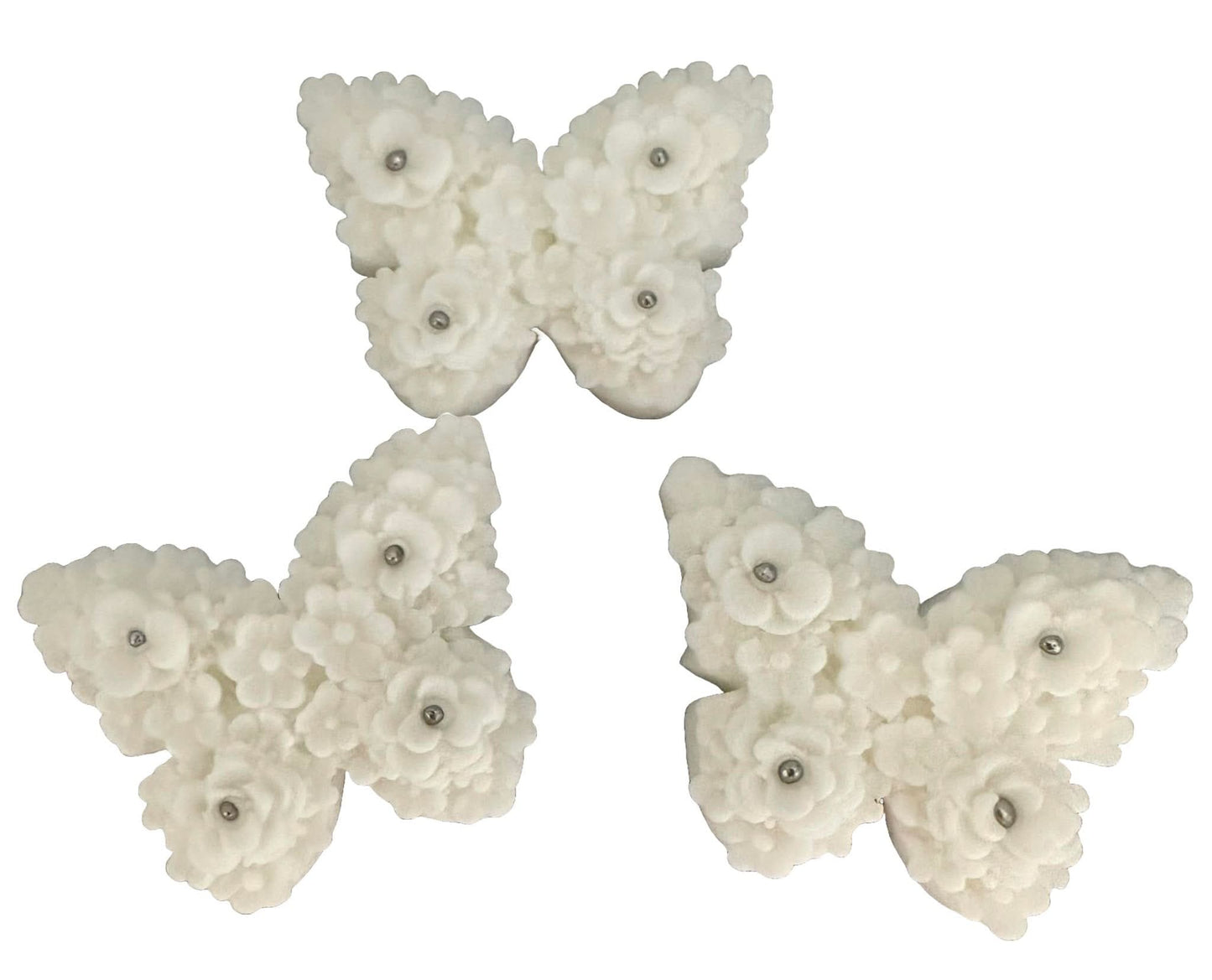 Sæt med 3 spiselige sukkerpynt, hvide sommerfugle Sukkerpasta Decorations Nati Shop