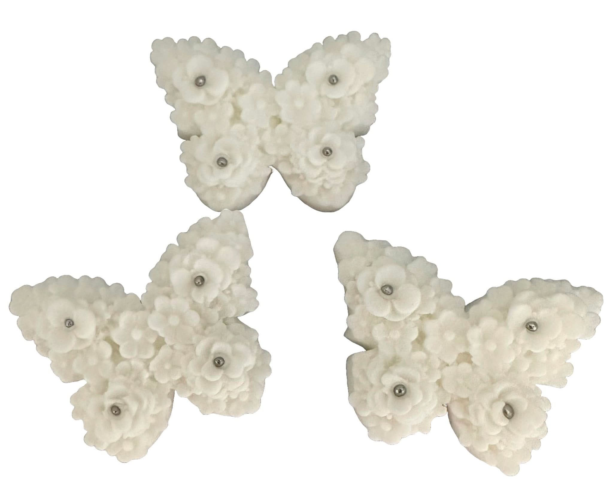 Sæt med 3 spiselige sukkerpynt, hvide sommerfugle Sukkerpasta Decorations Nati Shop