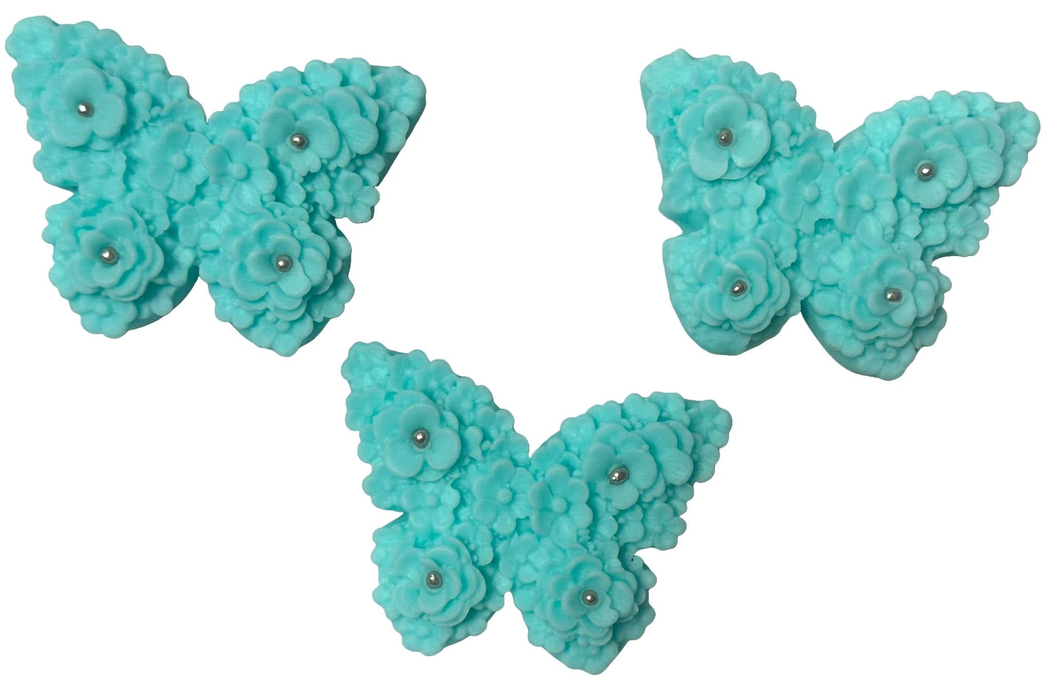 Sæt med 3 spiselige sukkerdekorationer, Blue Butterflies Sugar Paste Decorations Nati Shop