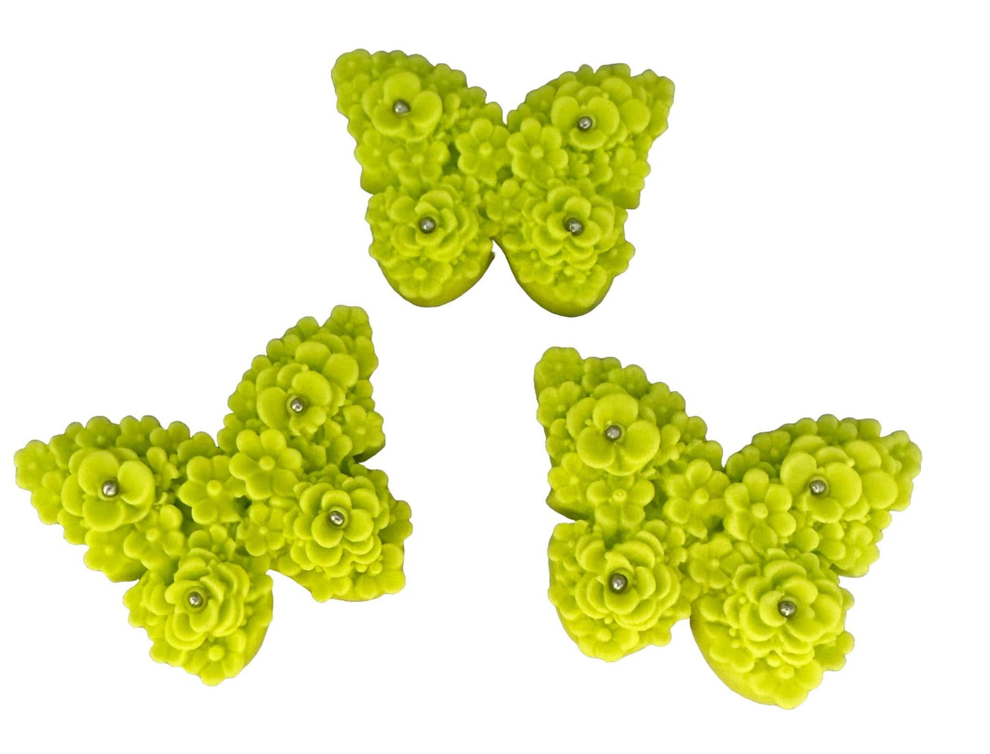 Sæt med 3 spiselige sukkerpynt, Grønne sommerfugle Sugar Paste Decorations Nati Shop