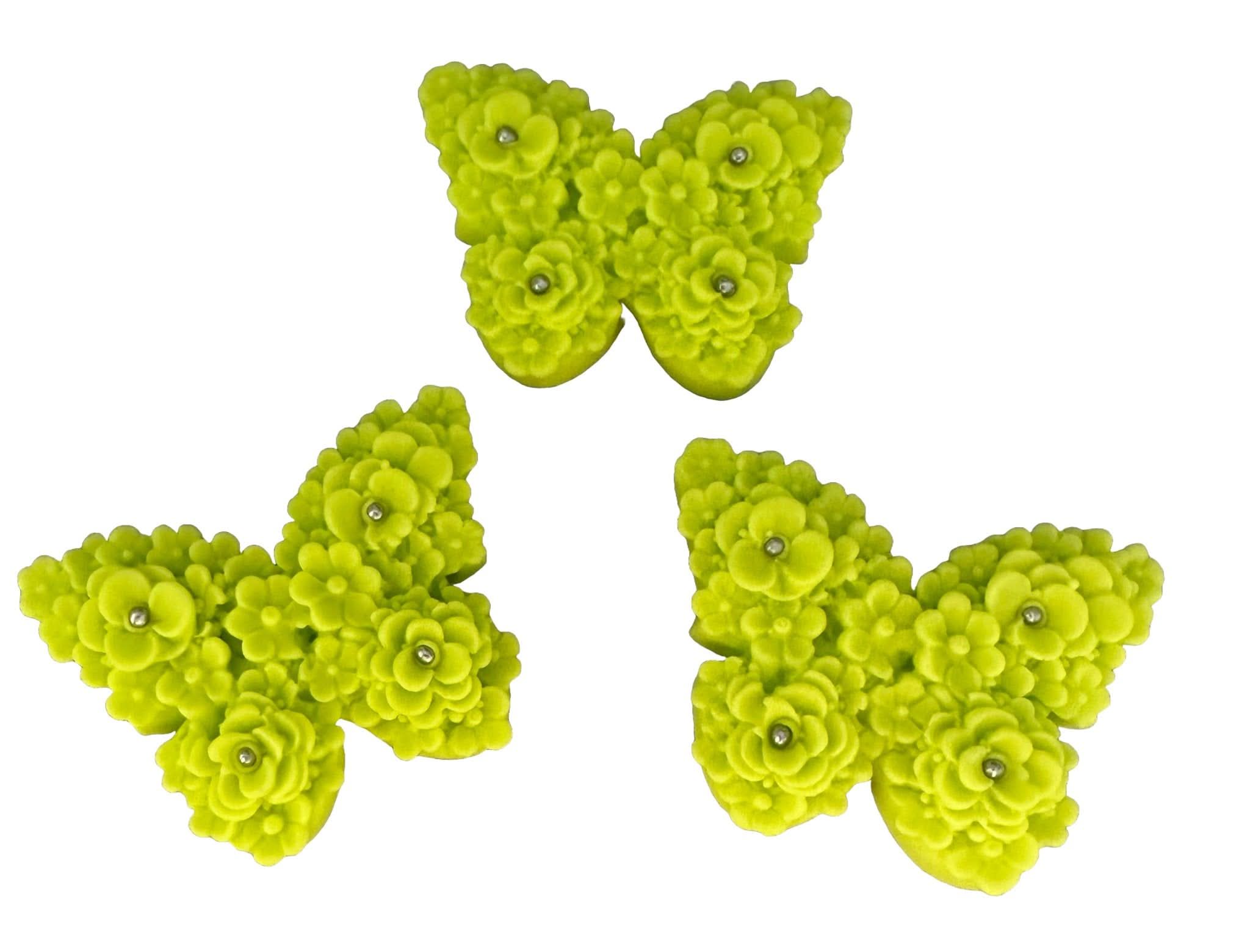 Sæt med 3 spiselige sukkerpynt, Grønne sommerfugle Sugar Paste Decorations Nati Shop