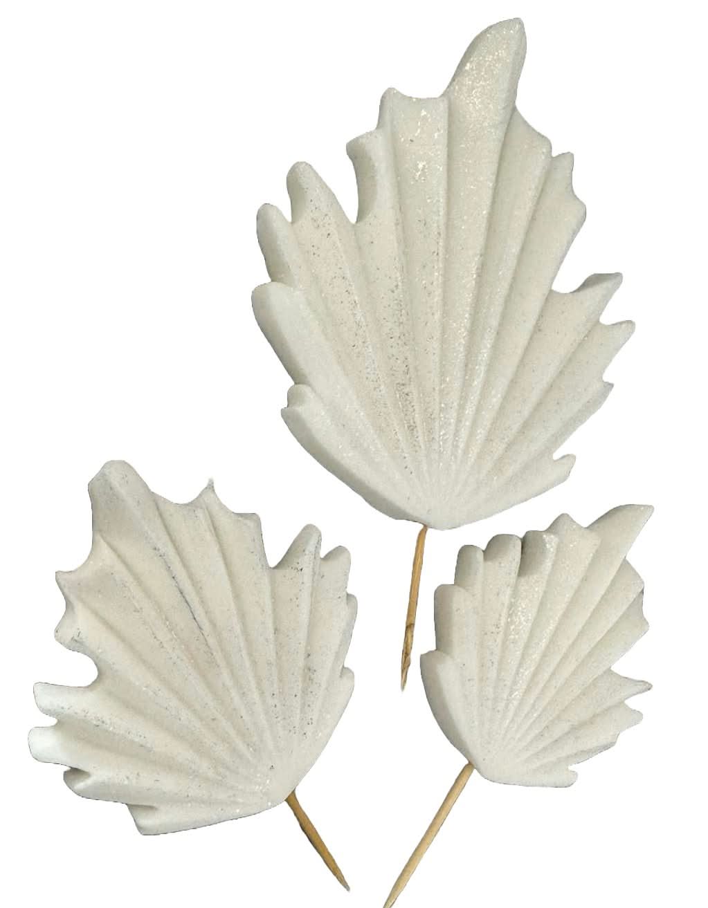 Sæt med 3 spiselige sukkerpynt, Hvide eksotiske blade Sugar Paste Decorations Nati Shop