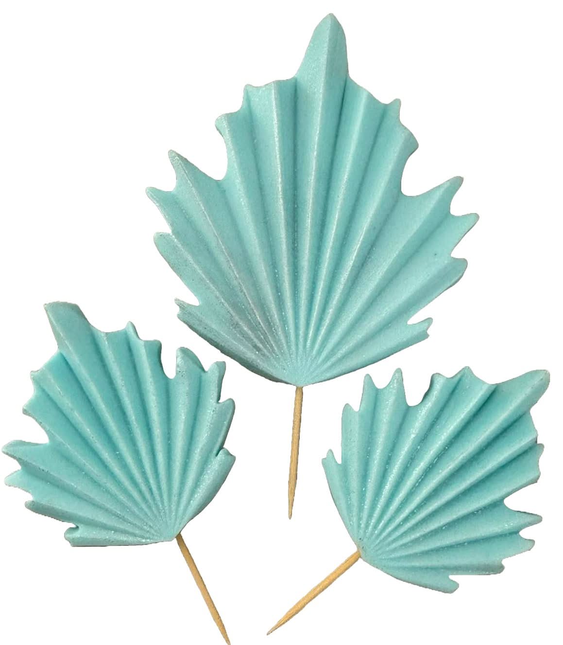 Sæt med 3 spiselige sukkerpynt, blå eksotiske blade Dekorationer fra Sugar Paste Nati Shop