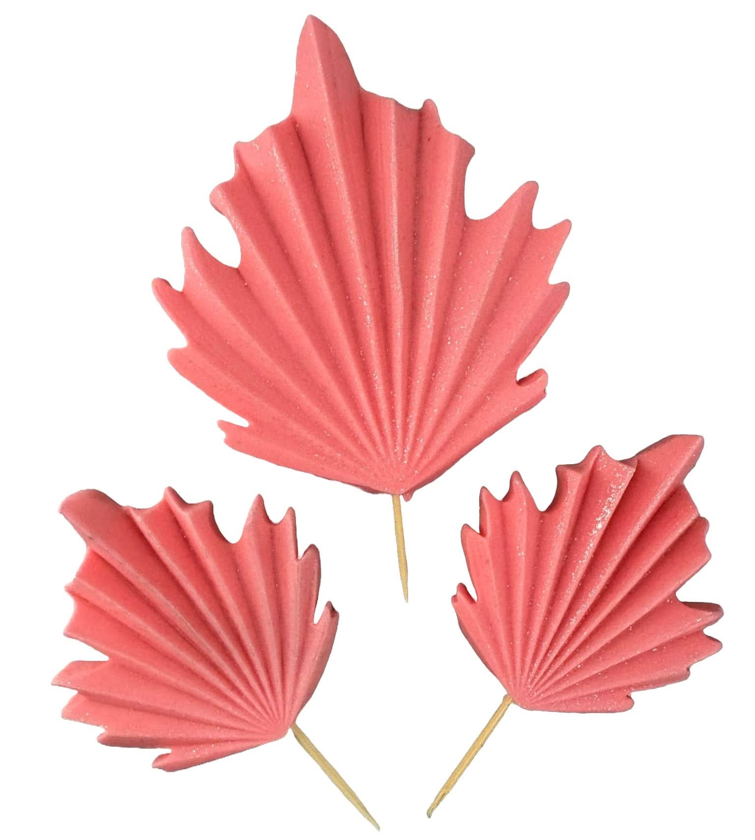 Sæt med 3 spiselige sukkerpynt, lyserøde eksotiske blade Dekorationer fra Sugar Paste Nati Shop