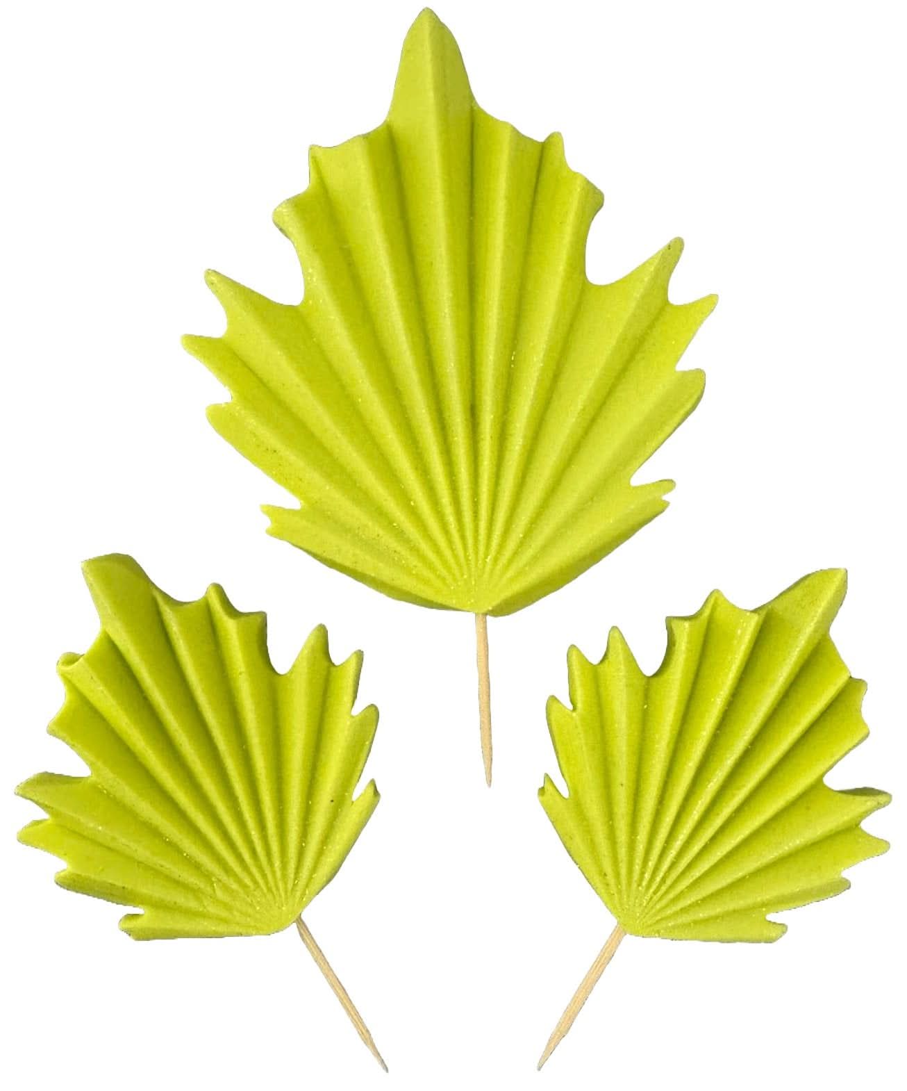 Sæt med 3 spiselige sukkerpynt, Grønne eksotiske blade Sugar Paste Decorations Nati Shop