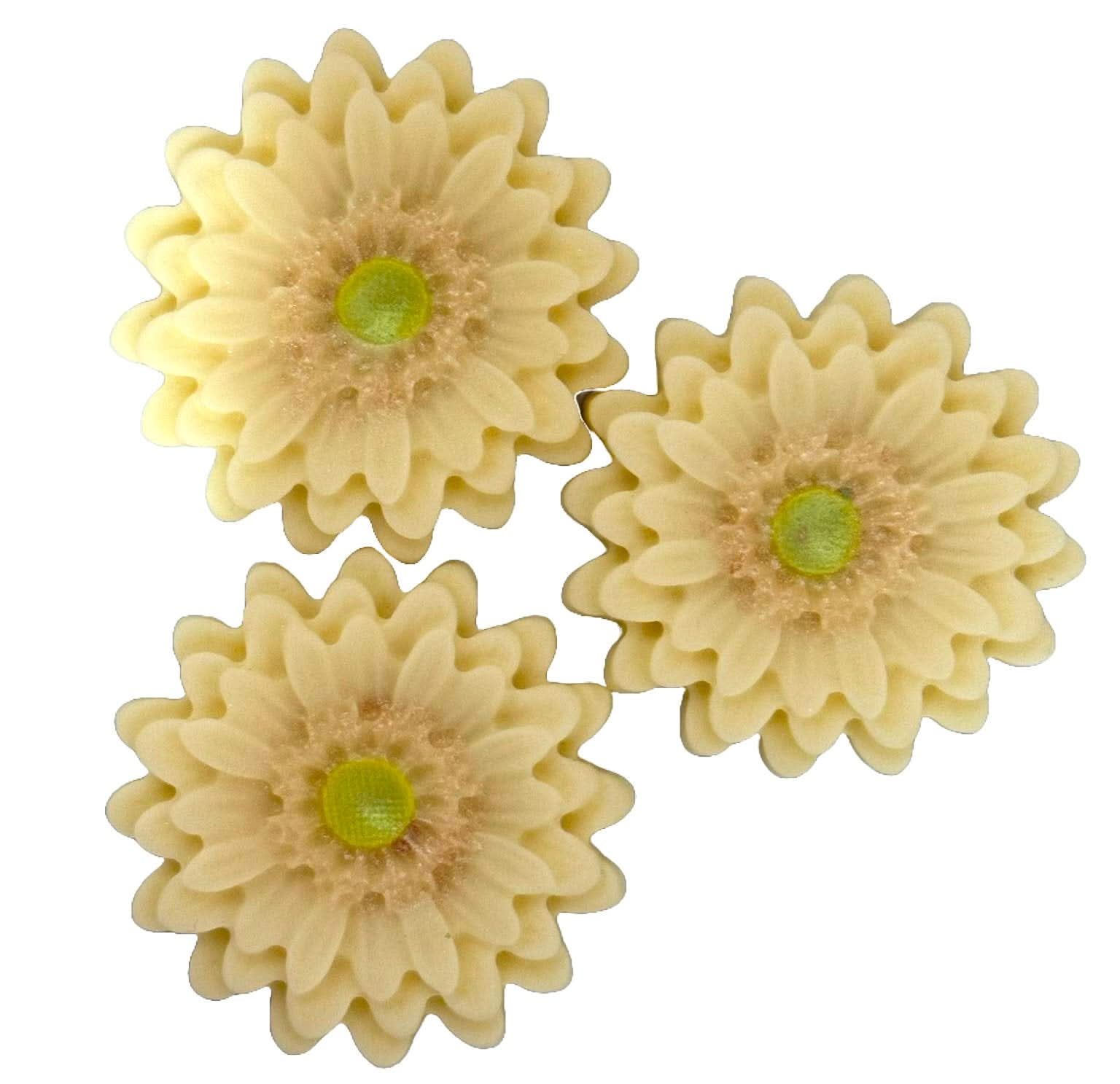 Sæt med 3 spiselige sukkerdekorationer, Cream Gerbera Sugar Paste Decorations Nati Shop