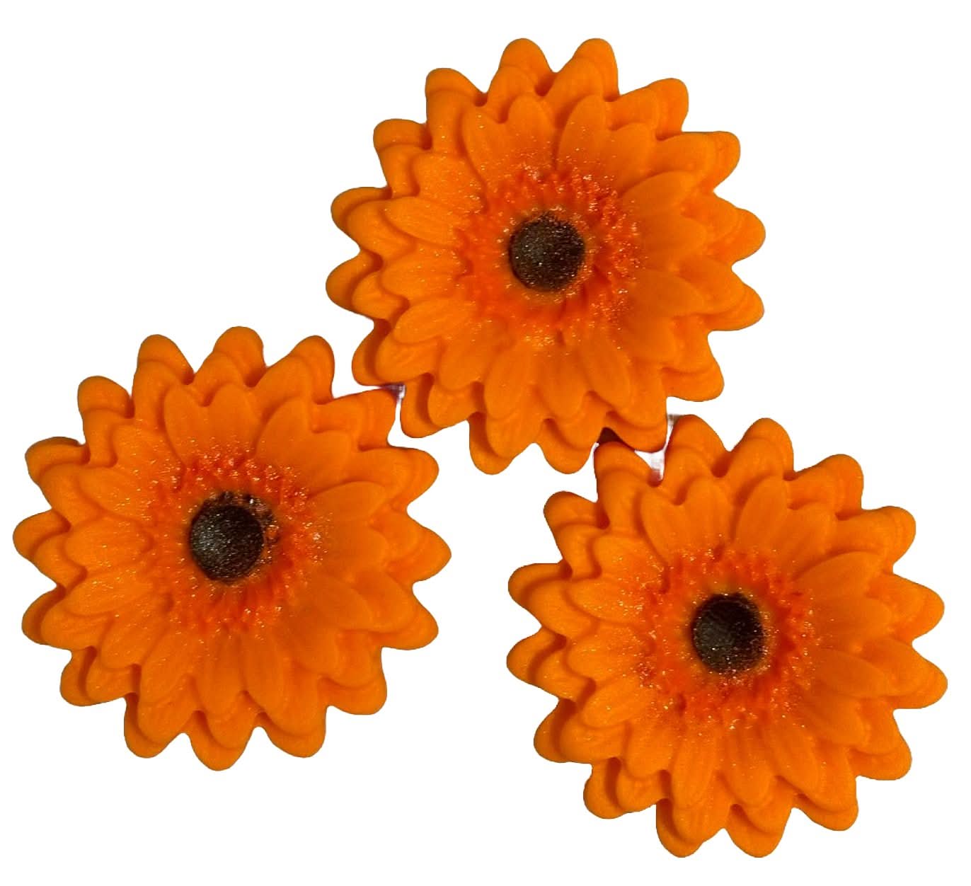 Sæt med 3 spiselige sukkerpynt, orange Gerbera Sugar Paste Decorations Nati Shop