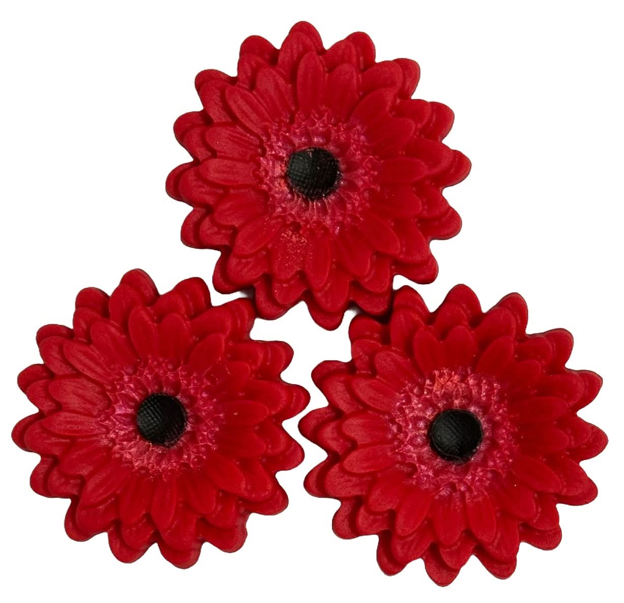 Sæt med 3 spiselige sukkerdekorationer, Rød Gerbera Sugar Paste Decorations Nati Shop