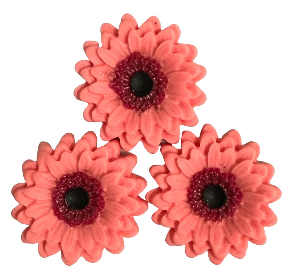 Sæt med 3 spiselige sukkerpynt, pink Gerbera Sugar Paste Decorations Nati Shop