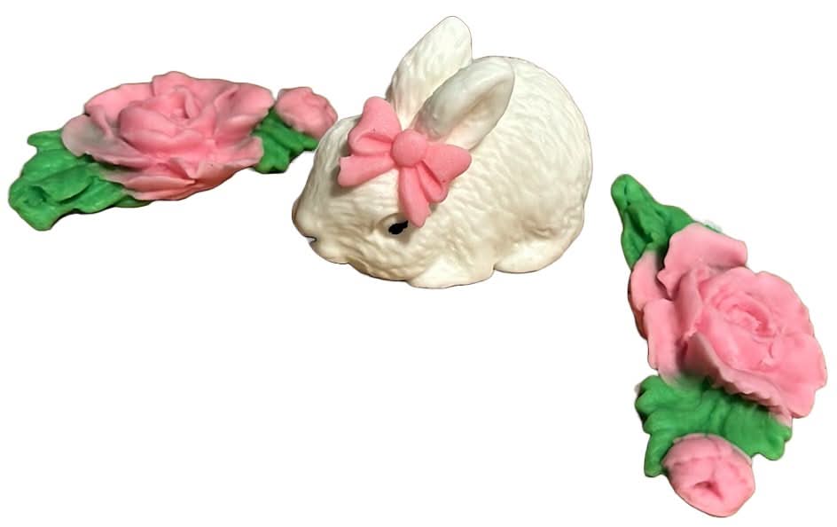 Sæt med 3 spiselige sukkerpynt, Bunny Sugar Paste Decorations Nati Shop