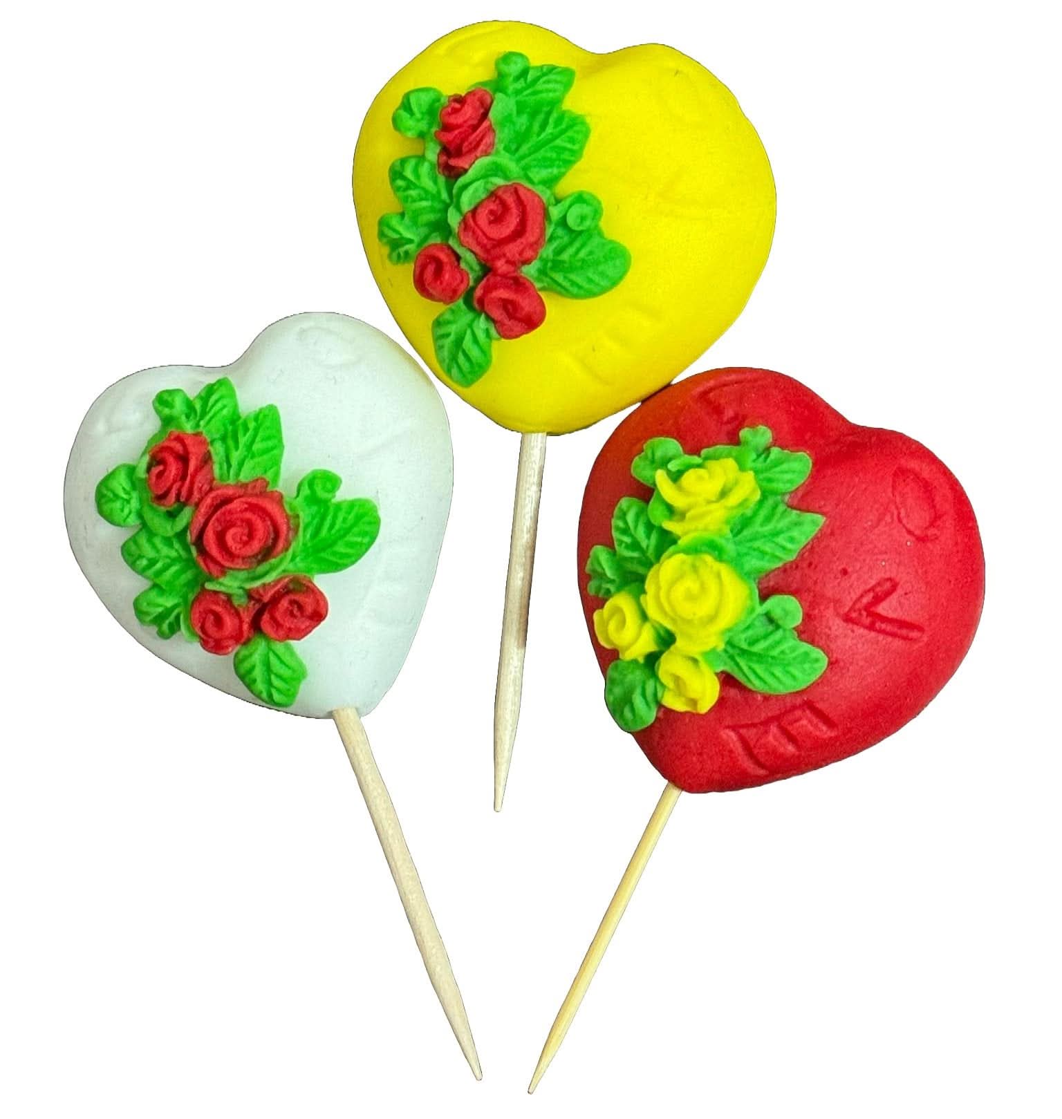 Sæt med 3 spiselige sukkerdekorationer, Hearts Sugar Paste Decorations Nati Shop