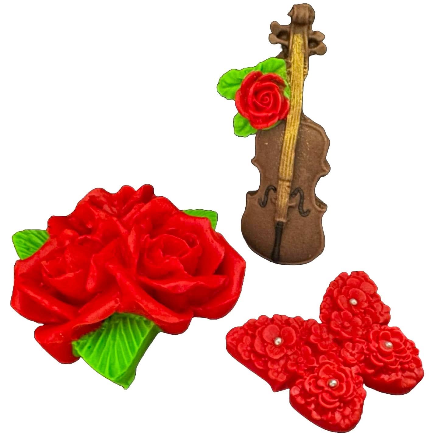 Sæt med 3 spiselige sukkerdekorationer, Music of love Sugar Paste Decorations Nati Shop