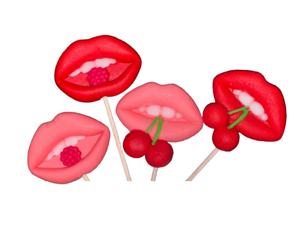 Sæt med 4 spiselige sukkerdekorationer, Sensual Lips Sugar Paste Decorations Nati Shop