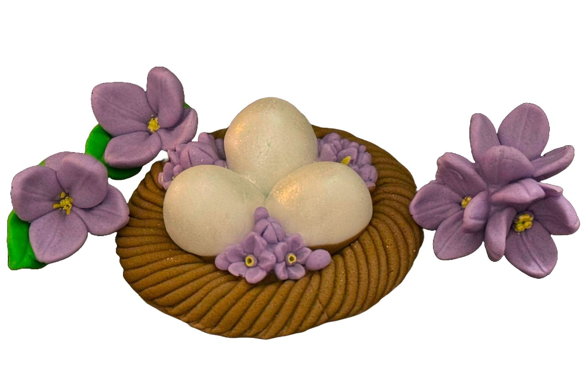 Sæt med 4 spiselige sukkerpynt, rede med æg Dekorationer fra Sugar Paste Nati Shop