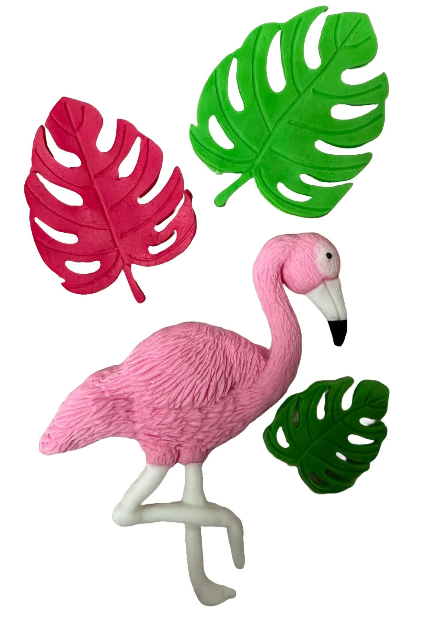 Sæt med 4 spiselige sukkerdekorationer, Flamingo Sugar Paste Decorations Nati Shop