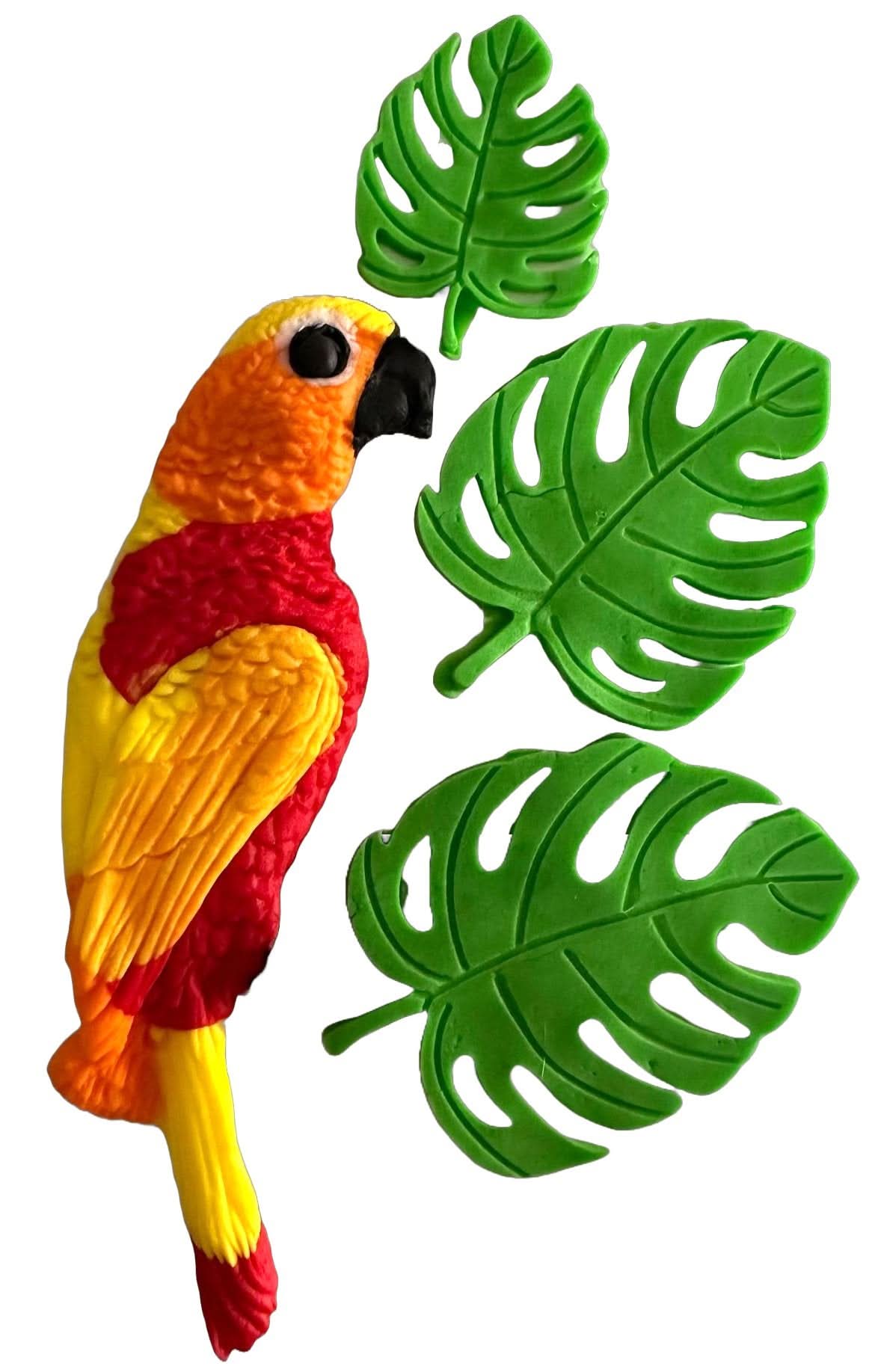 Sæt med 4 spiselige sukkerdekorationer, Tropical Parrot Sugar Paste Decorations Nati Shop