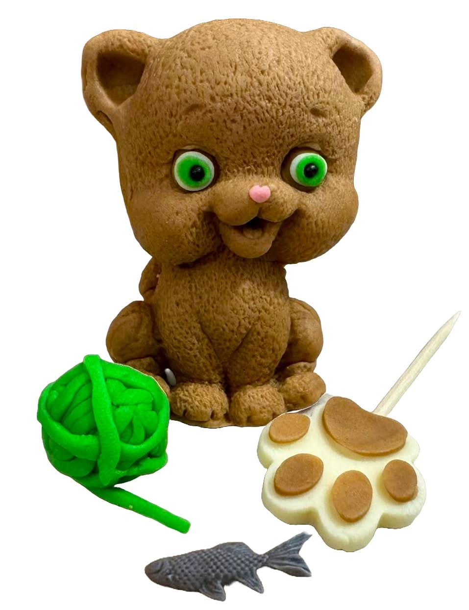Sæt med 4 spiselige sukkerpynt, Playful kitty Sugar Paste Decorations Nati Shop