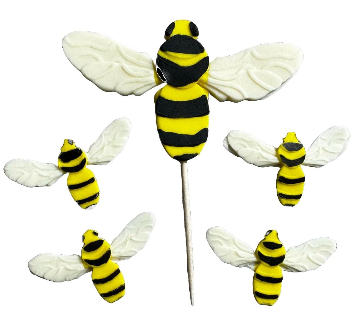 Sæt med 5 spiselige sukkerpynt, Bees Sugar Paste Decorations Nati Shop