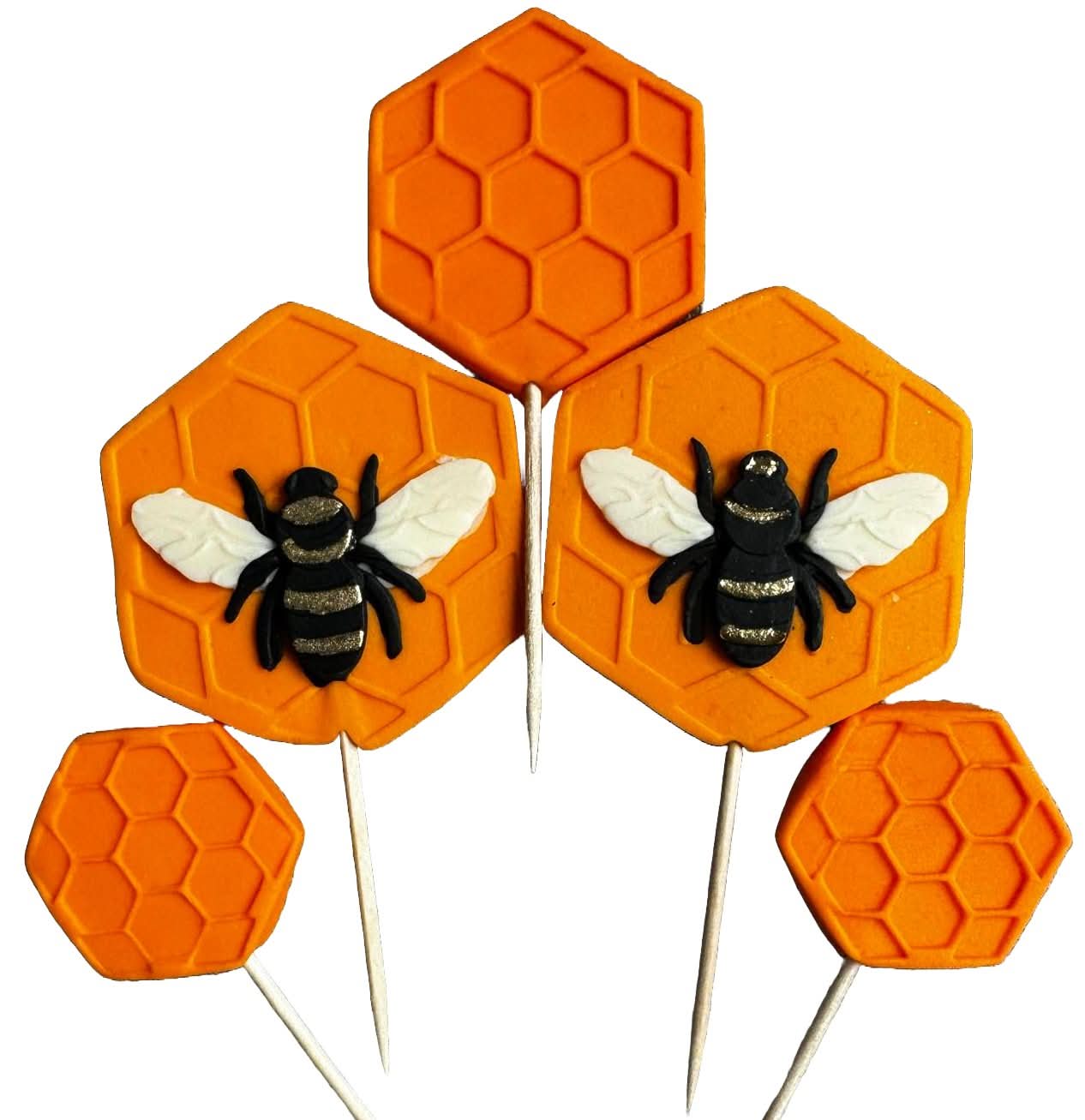 Sæt med 5 spiselige sukkerpynt, Bees Sugar Paste Decorations Nati Shop