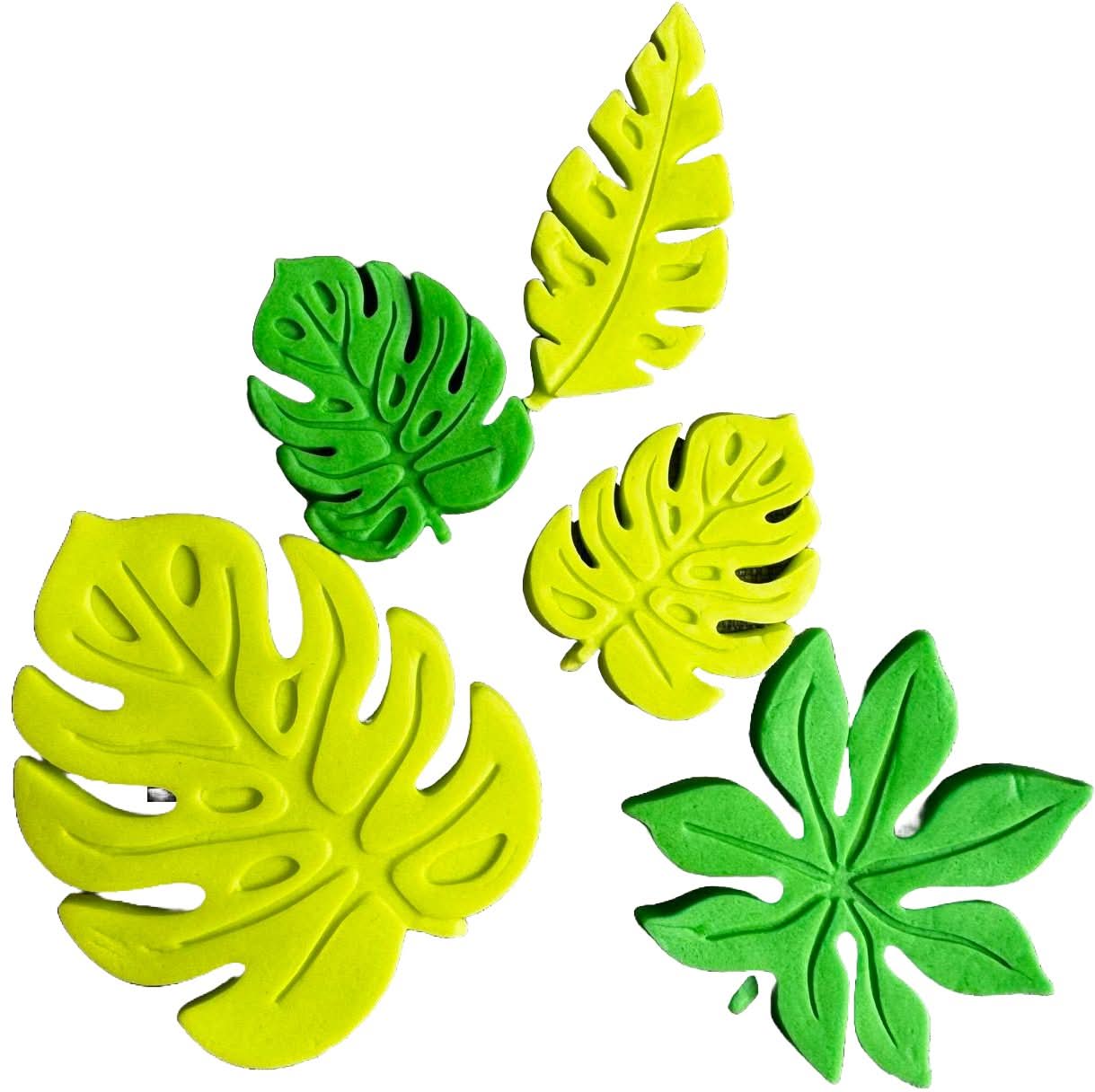 Sæt med 5 spiselige sukkerpynt, eksotiske blade Dekorationer fra Sugar Paste Nati Shop