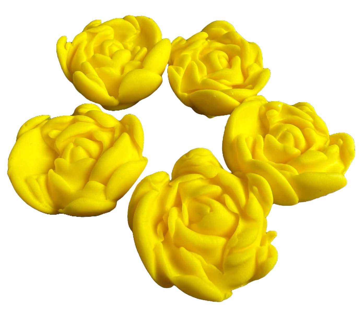 Sæt med 5 spiselige sukkerpynt, Gule Roser Sukkerpasta Decorations Nati Shop