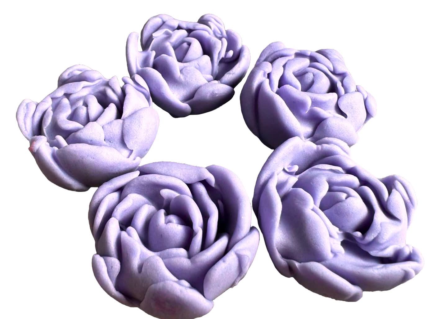 Sæt med 5 spiselige sukkerdekorationer, lilla lilla roser Sugar Paste Decorations Nati Shop