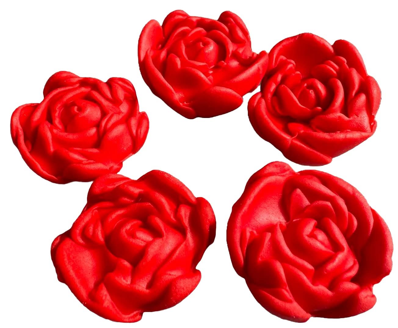 Sæt med 5 spiselige sukkerdekorationer, Røde Roser Sugar Paste Decorations Nati Shop