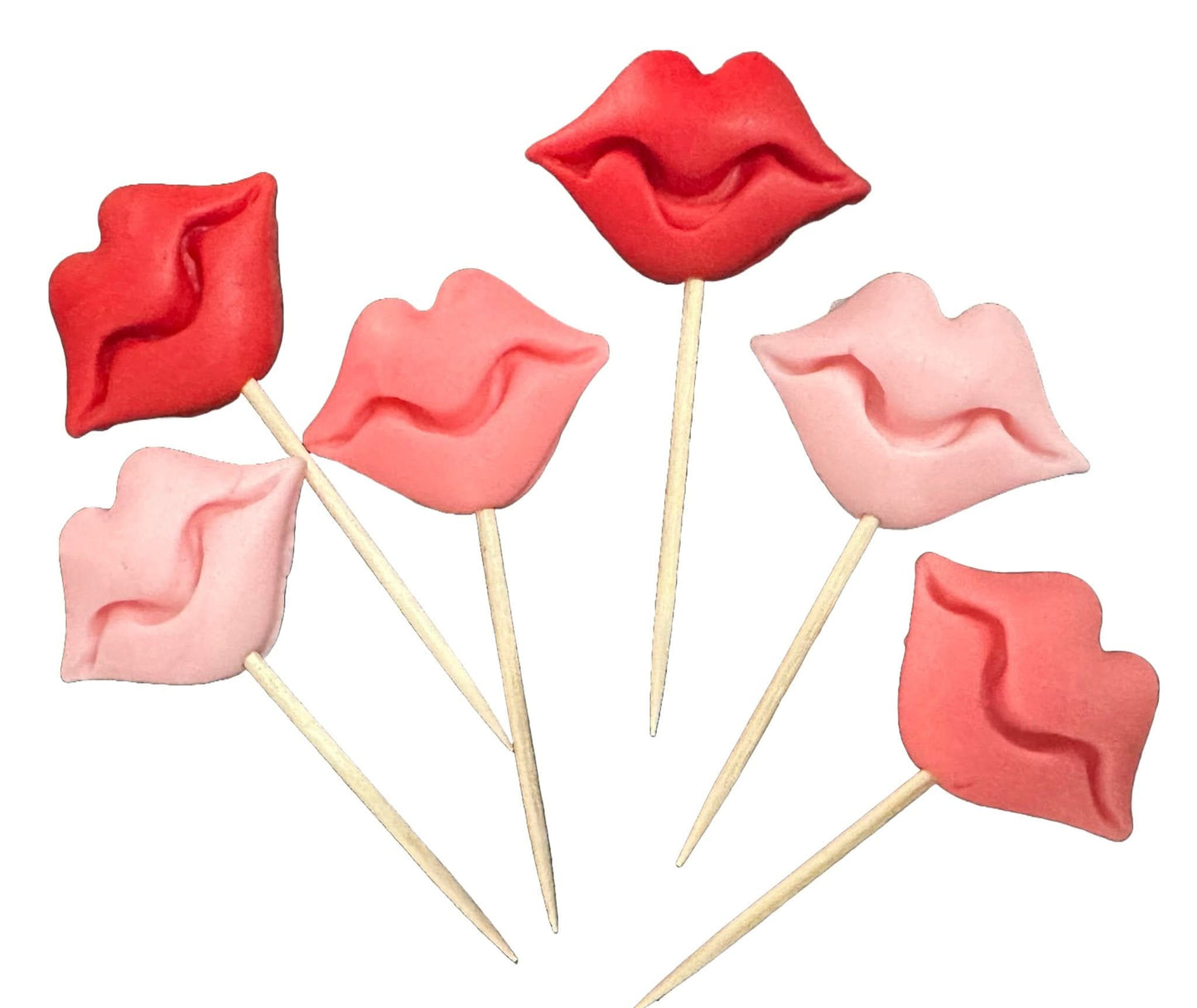 Sæt med 6 spiselige sukkerdekorationer, Læbedekorationer fra Sugar Paste Nati Shop