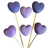 Sæt med 6 spiselige sukkerdekorationer, Purple Hearts Sugar Paste Decorations Naty Shop