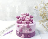 Sæt med 6 spiselige sukkerdekorationer, Purple Hearts Sugar Paste Decorations Naty Shop