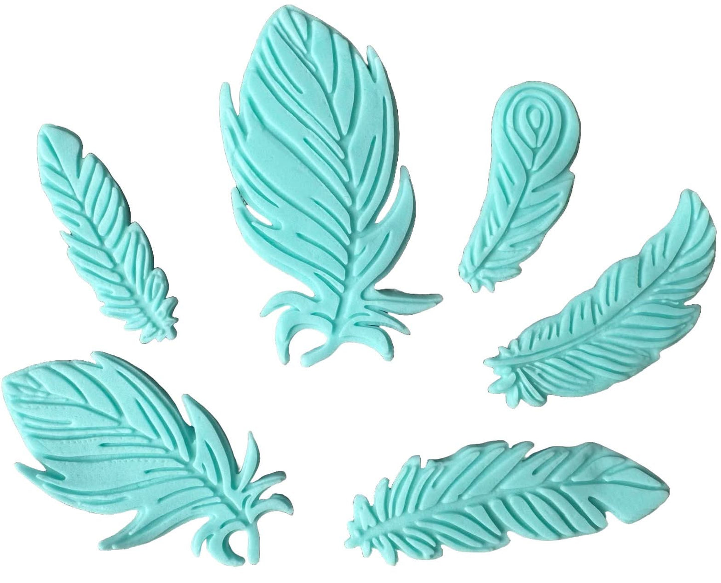 Sæt med 6 spiselige sukkerdekorationer, Blue Feathers Sugar Paste Decorations Nati Shop
