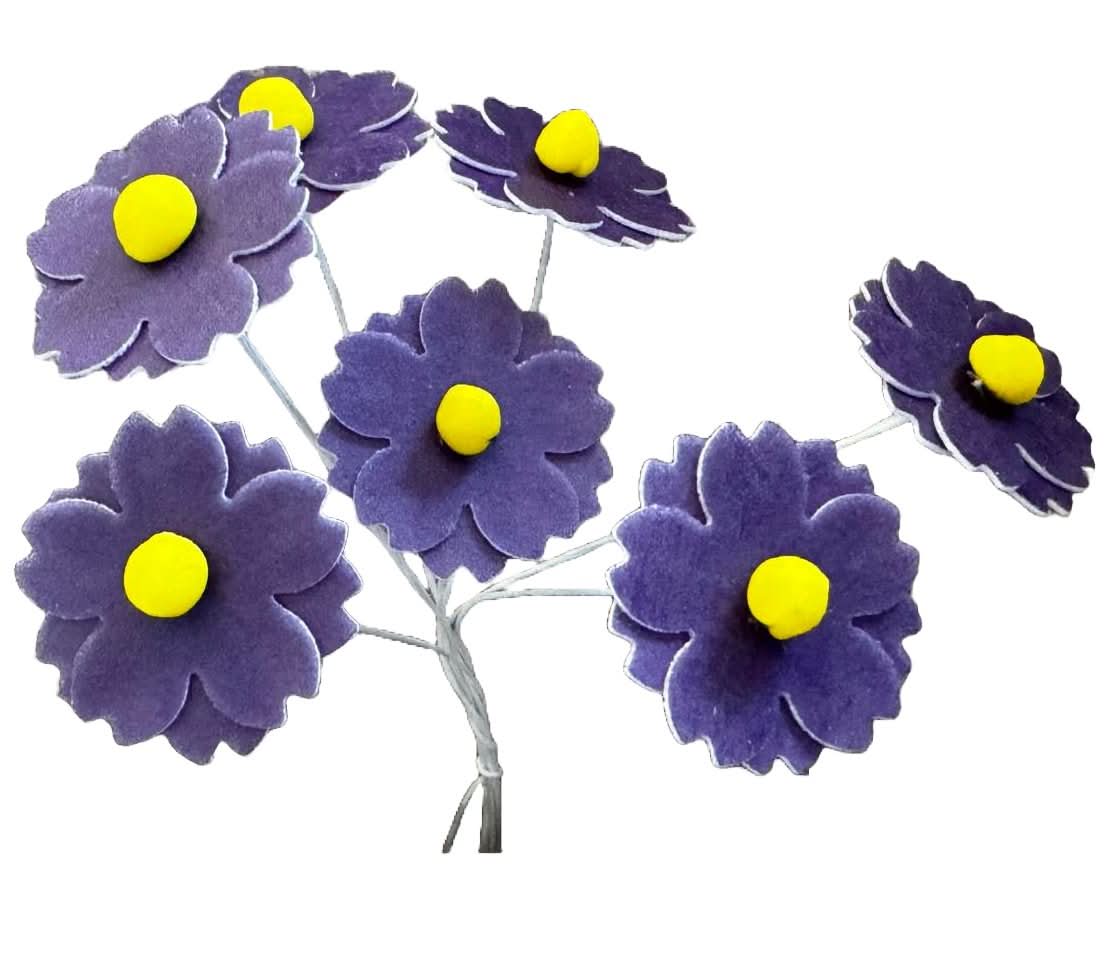 Sæt med 7 spiselige dekorationer fra oblater, Lilla blomster Dekorationer fra Sugar Paste Nati Shop
