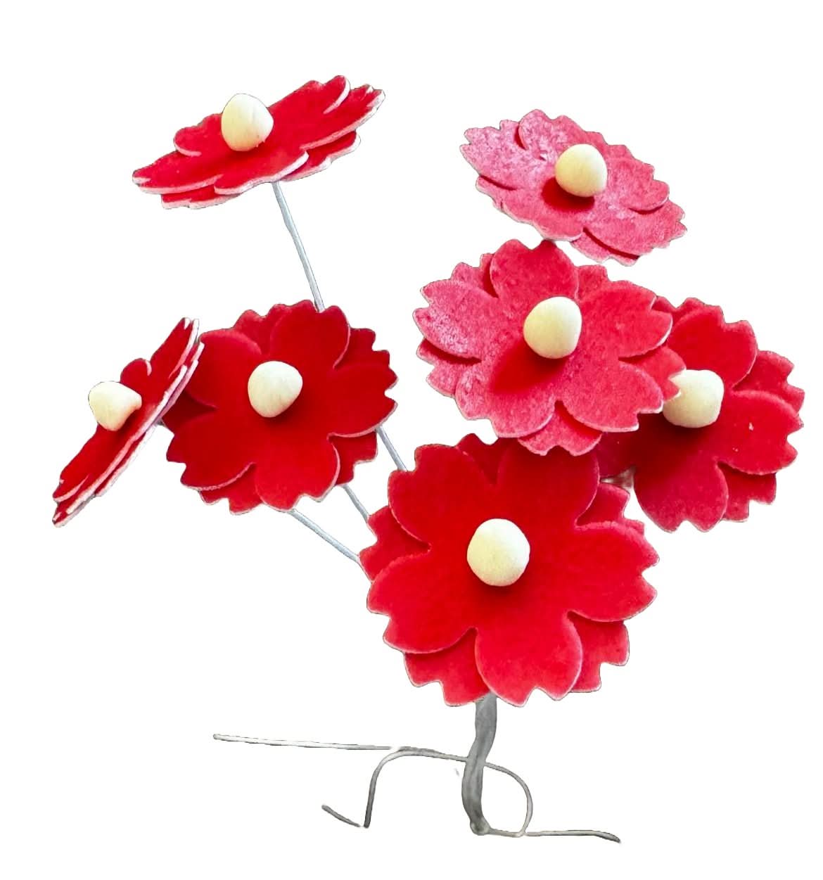 Sæt med 7 spiselige dekorationer fra oblater, Røde blomster Dekorationer fra Sugar Paste Nati Shop