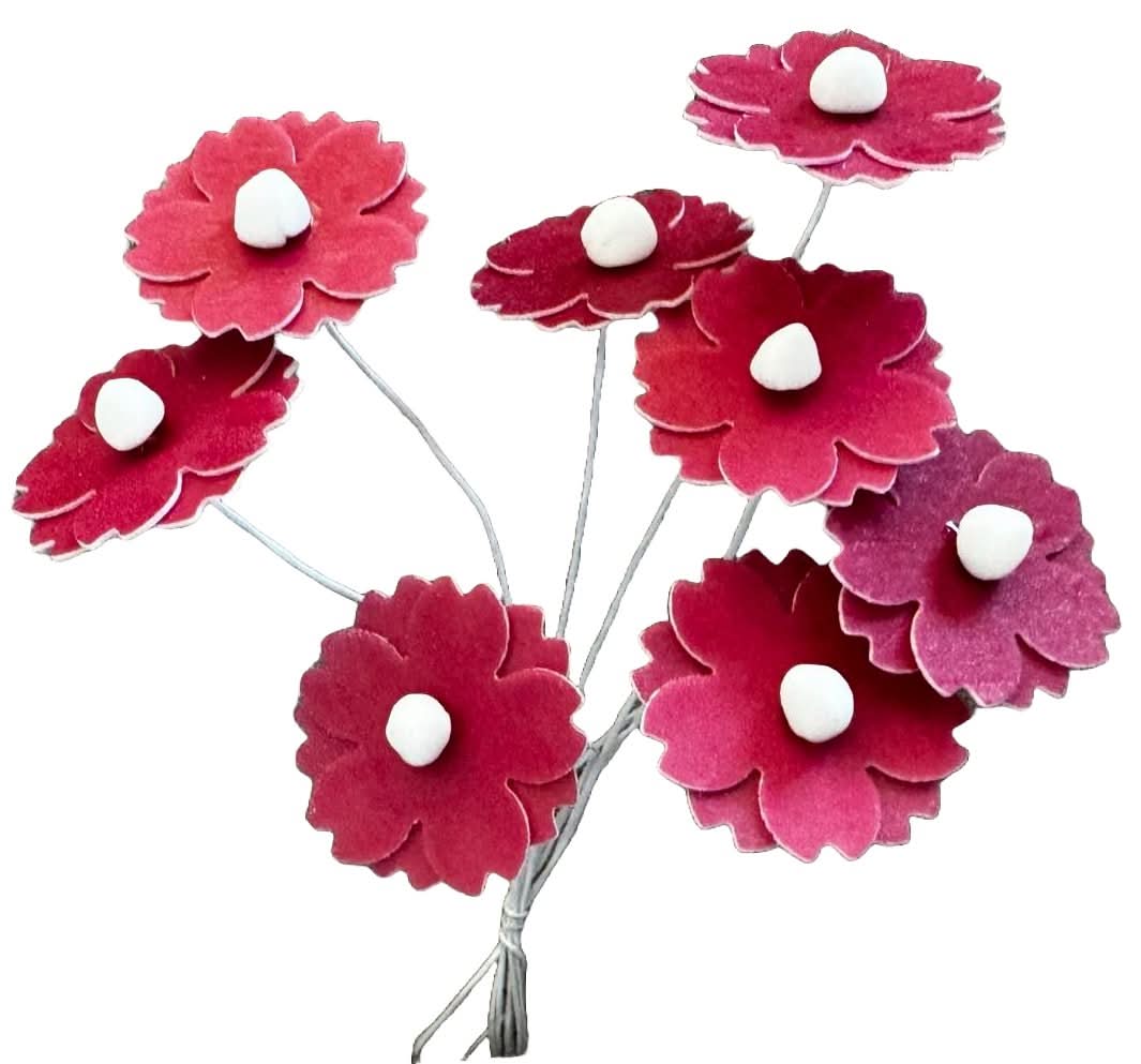 Sæt med 7 spiselige dekorationer fra oblater, bordeauxrøde blomster Dekorationer fra Sugar Paste Nati Shop
