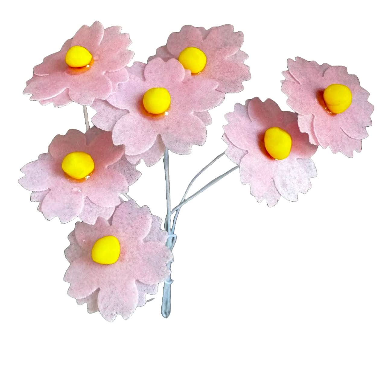 Sæt med 7 spiselige dekorationer fra oblater, lyserøde blomster Dekorationer fra Sugar Paste Nati Shop