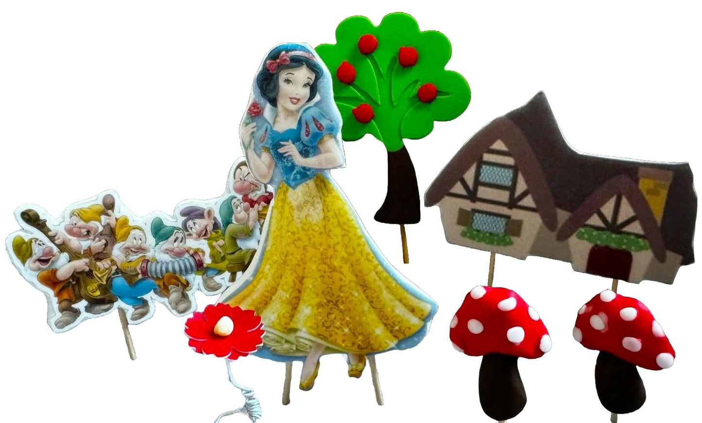 Sæt med 7 spiselige sukkerdekorationer, Snehvide Sukkerpasta Decorations Nati Shop