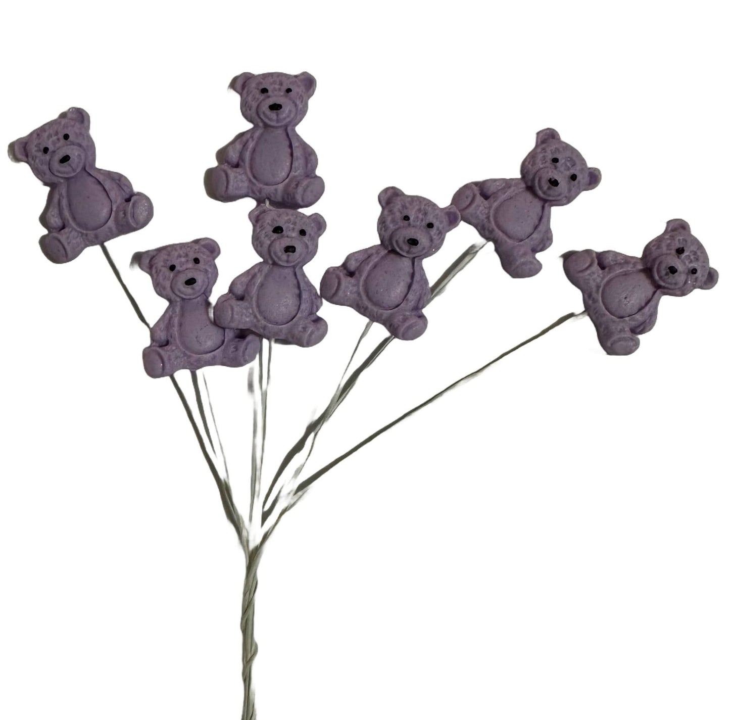 Sæt med 7 spiselige sukkerpynt, lilla bamser Sukkerpasta dekorationer Nati Shop