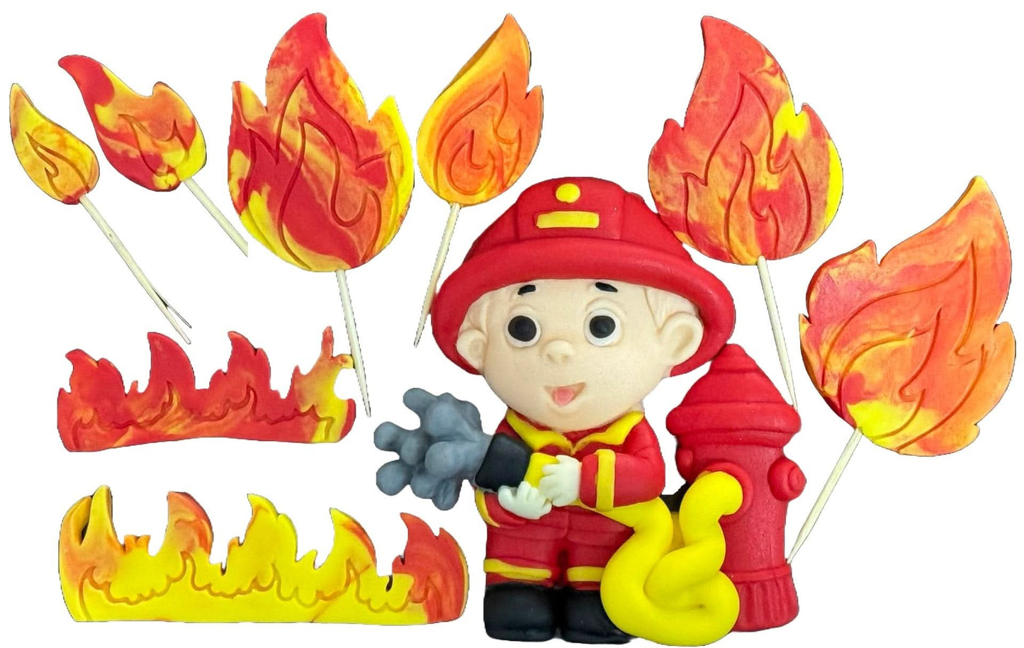 Sæt med 9 spiselige sukkerpynt, Firefighter Sugar Paste Decorations Nati Shop
